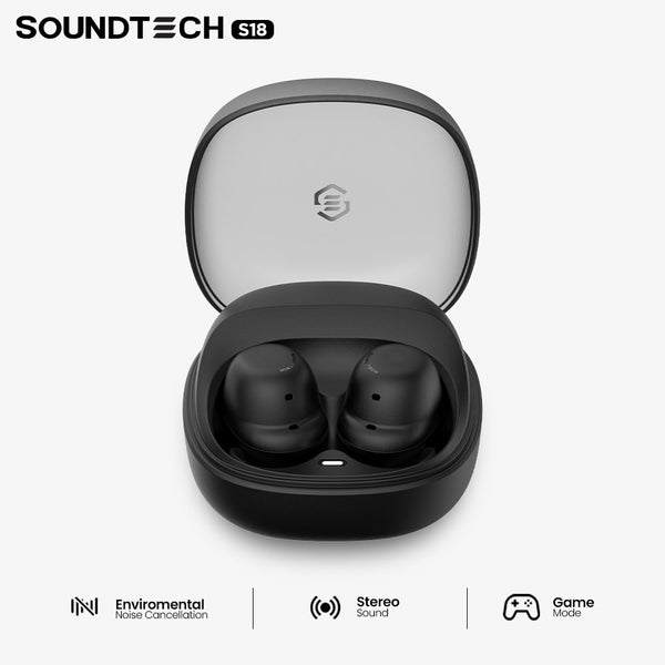 SOUNDTECH S18 TWS Wireless Stereo Earbuds with Noise Reduction Black